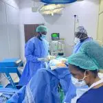doctors in the theatre perfoming a laparoscopic surgery at clearview Hospital lekki